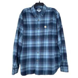 Carhartt Blue Plaid Relaxed Fit Long Sleeve Button Western Shirt Men Size Large